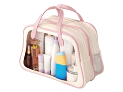 Bolsa de Cosméticos Grande com Separador Úmido e Seco Portátil PVC Organizador de Viagem Rosa