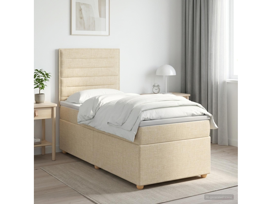 Vidaxl Cama Box Spring Com Colchão Creme 90 X 200 Cm Tecido