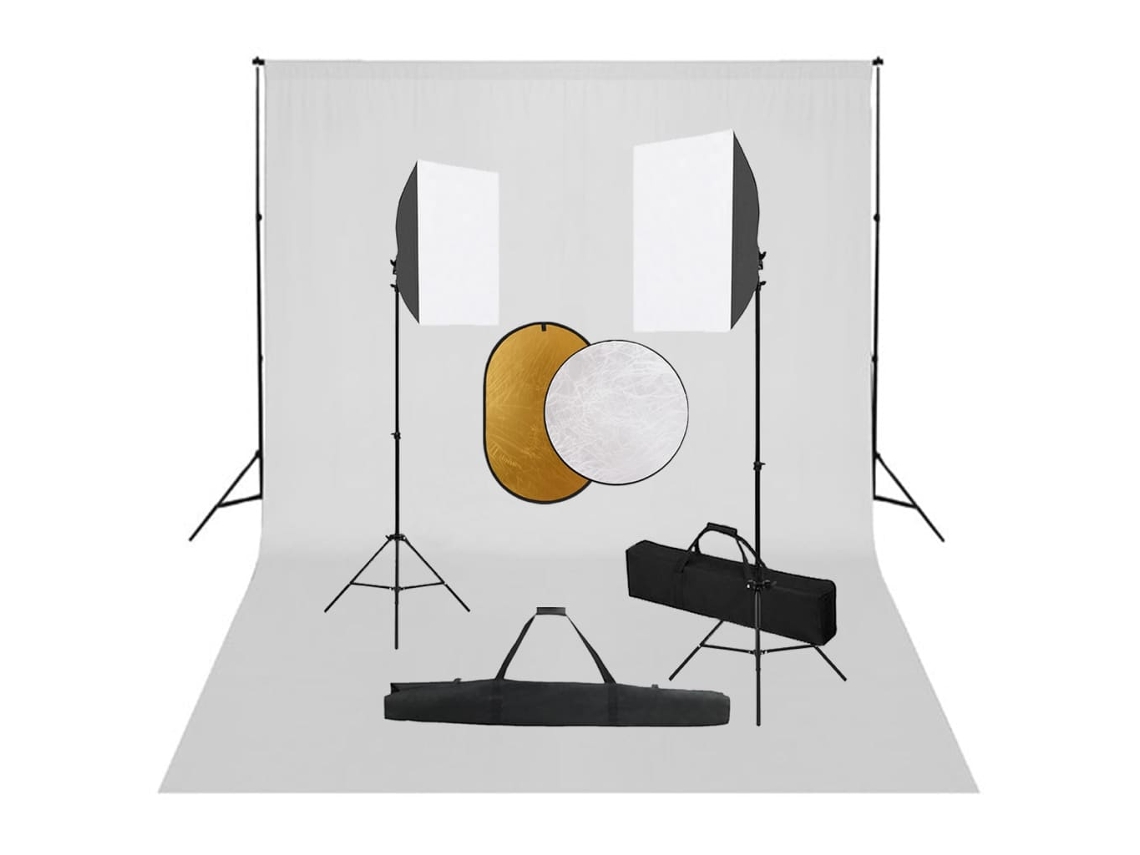 Vidaxl Kit Estúdio Fotográfico Com Softbox Iluminação/fundo/refletor