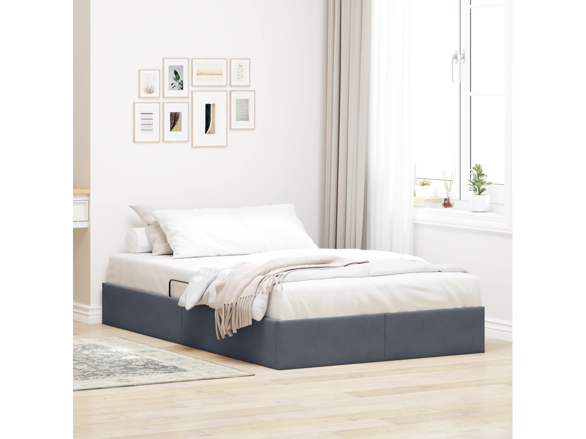 Vidaxl Estrutura De Cama Ottoman Cinzento-escuro 120 X 200 Cm Veludo