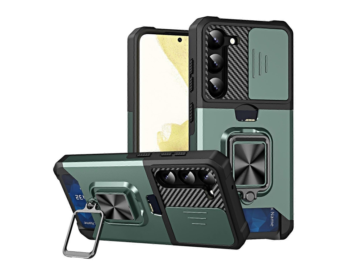 Capa Deslizante Camshield Para Samsung Galaxy S23+ 5g Com Suporte De Anel E Compartimento Para Cartão