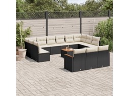 Vidaxl 14 Pcs Conjunto De Sofás P/ Jardim C/ Almofadões Vime Pe Preto