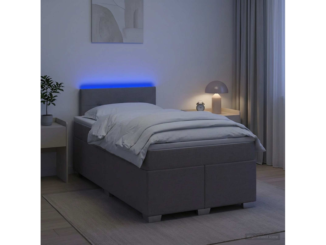 Vidaxl Cama Box Spring Com Colchão E Led Cinzento-acastanhado Tecido