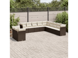 Vidaxl 11 Pcs Conjunto Sofás De Jardim C/ Almofadões Vime Pe Castanho