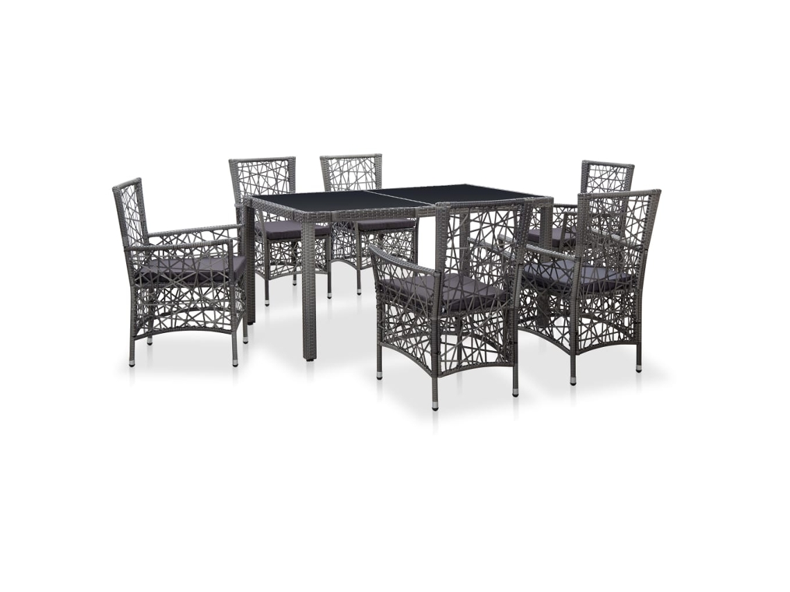 Vidaxl 7 Pcs Conjunto De Jantar Para Exterior Vime Pe Cinzento