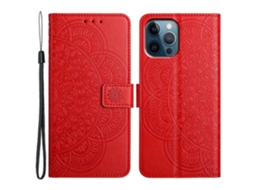 Compre Capa Carteira De Couro Pu Com Estampa De Mandala E Alça Para Iphone 16 Pro Max, Vermelha