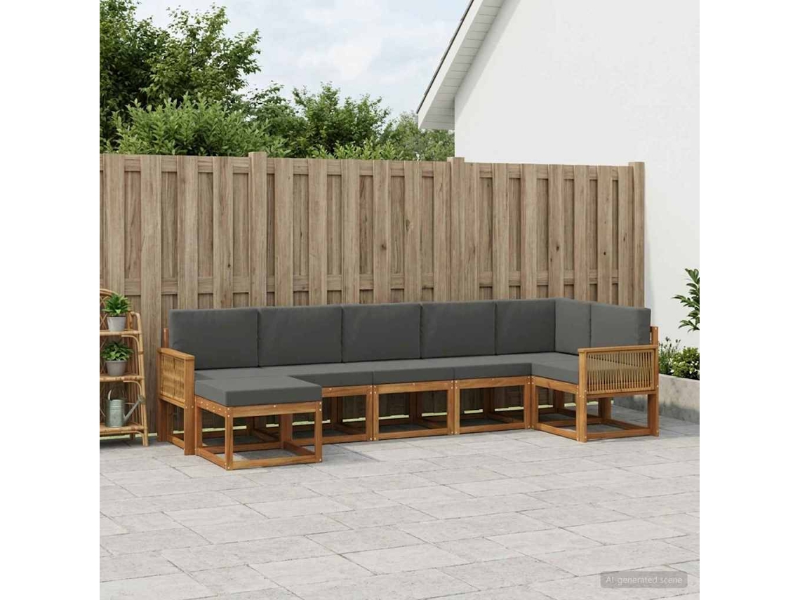 Vidaxl Conjunto De Sofás Para Exterior 7 Pcs Natural E Antracite