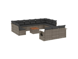 Maison Exclusive - 14 Pcs Conjunto Sofás P/ Jardim C/ Almofadões Vime Pe Cinzento