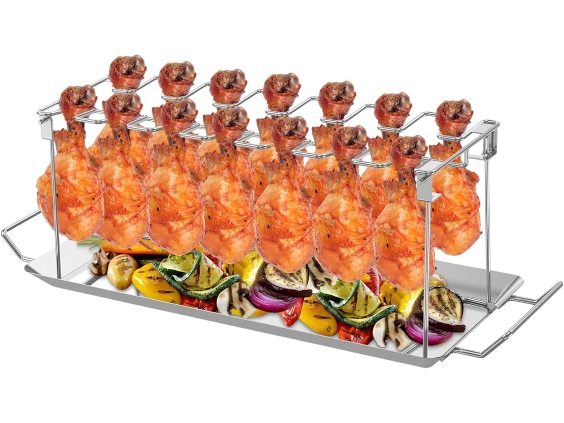 Lurelia Suporte Rotisserie Dobrável Para Frango, Grelha Reforçada Em Aço Inoxidável