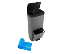 Cubo De Basura Para Reciclaje Triple 70l | 3 Compartimentos Con Pedal Y Tapa Hermetica | Vertical Y Ergonómico | Duradero Gris 70 Litros + Bolsas 30l