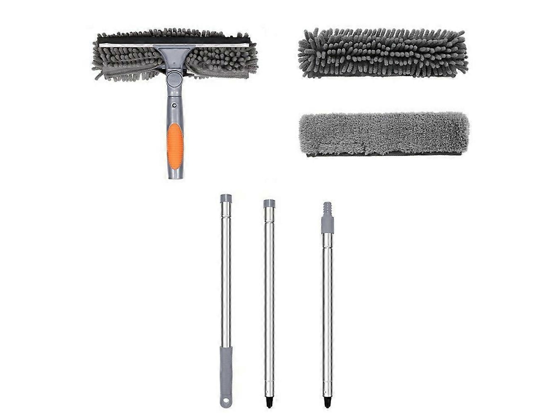 Ferramenta De Limpeza De Vidros Cinza Com Cabo Extensível E Escova De Chenille