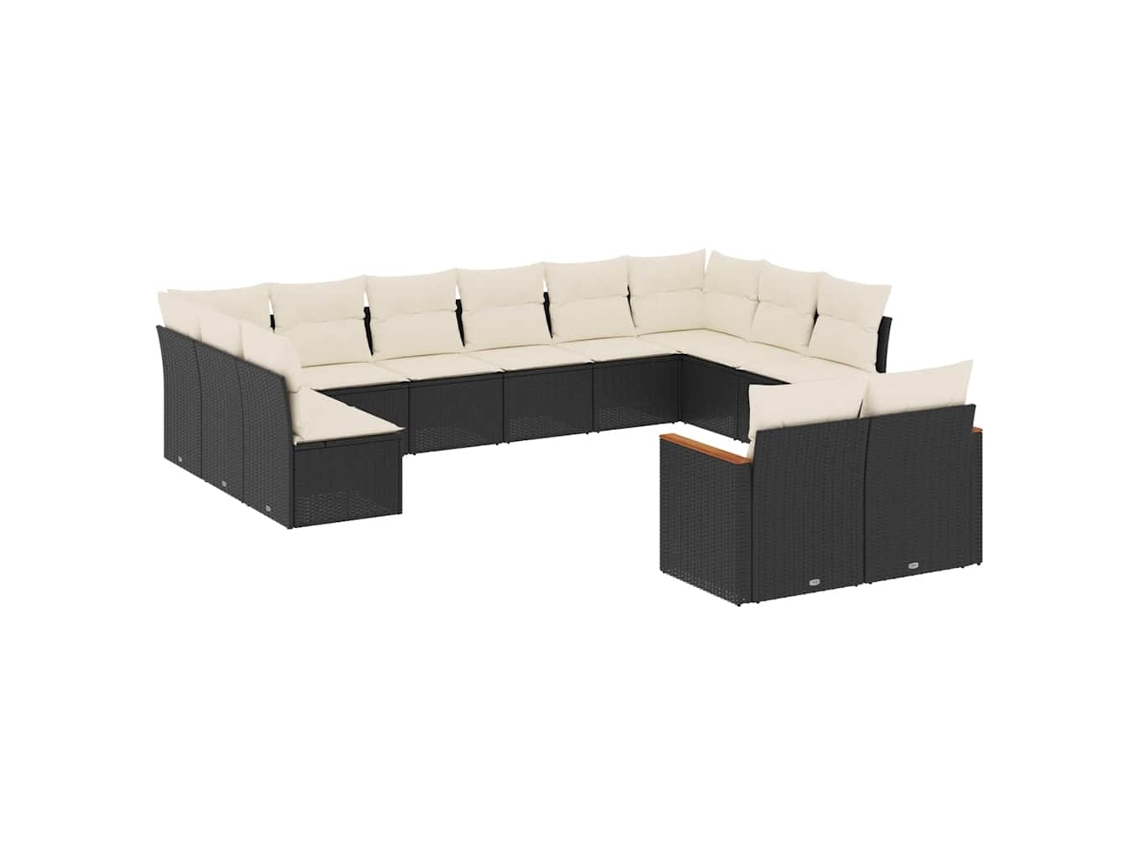 Conjunto de 12 sofás de jardim com almofadões Vime Pe Preto MAISON EXCLUSIVE