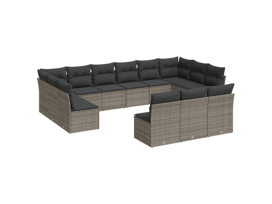 Conjunto de 13 Sofás para Jardim com Almofadões Vime Pe Cinzento MAISON EXCLUSIVE (90x200 cm)