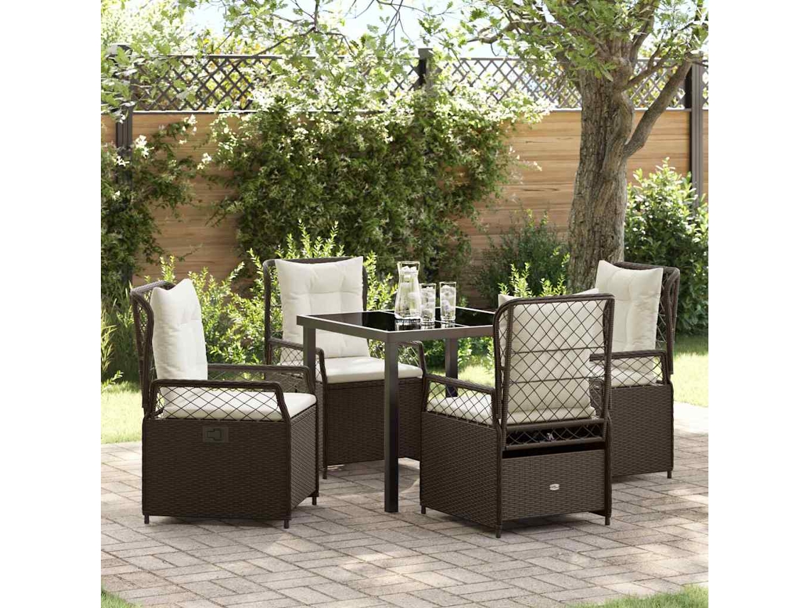 Vidaxl Conjunto de Jantar para Jardim 5 Pcs Castanho Vime Pe
