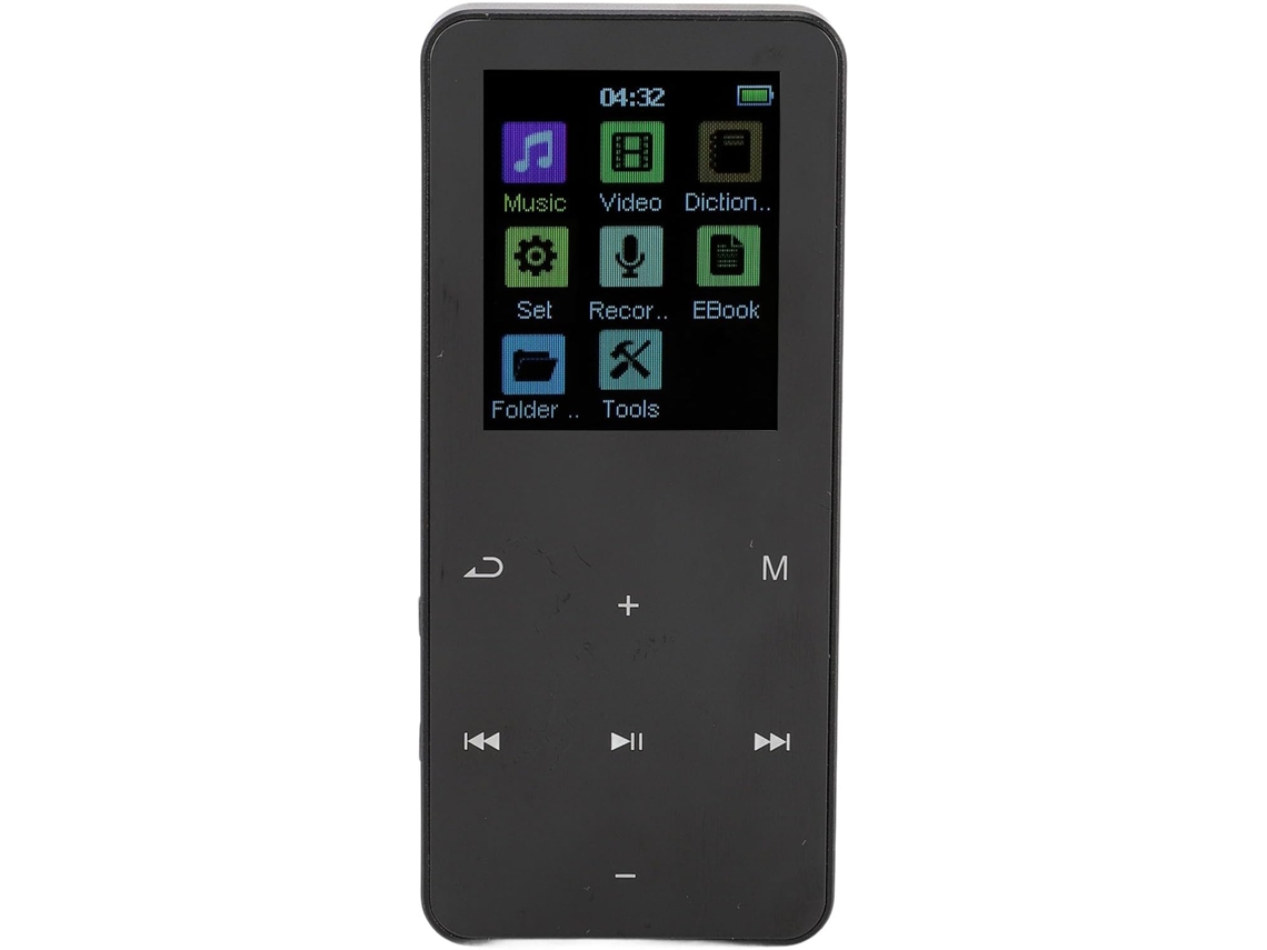 Reprodutor de MP3 e MP4 de 8 GB, tela de 1 polegada, alto-falante FM integrado para reprodução de som de alta fidelidade, 2 rádios e vídeo.