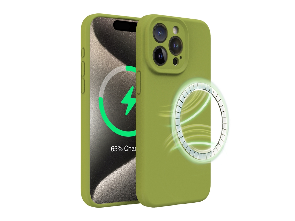 Capa Para Iphone (apple 12) Em Silicone Líquido, Resistente A Quedas E Com Tecnologia Magsafe, Na Cor Verde-amarelada (magnética).