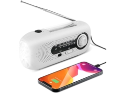 Rádio Movido a Energia Solar, Emergência com Manivela, Am/fm com e Lanterna de 5 Leds, Bateria Externa de 2000mah, Branco AQUAFORGE