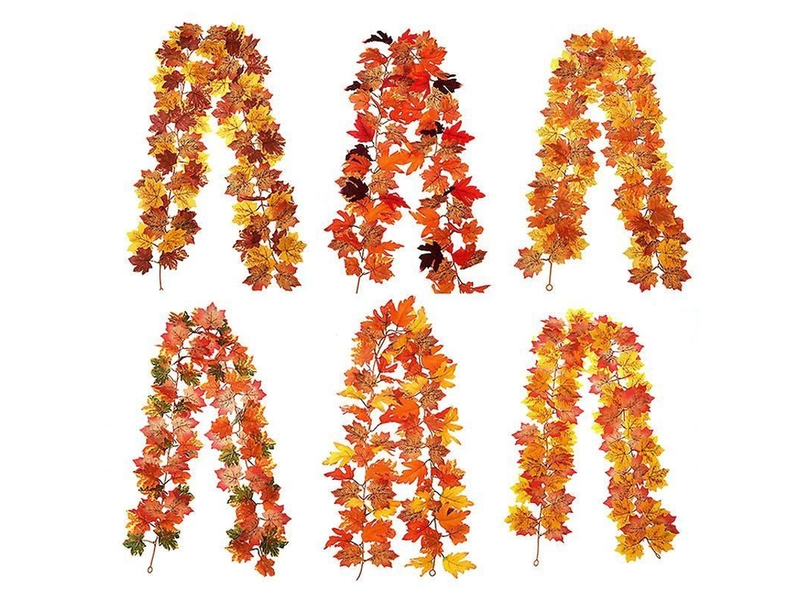 Guirnalda De Hojas De Otoño 6 Paquetes 1.75m Hojas De Arce Artificial Para Halloween Fiesta Cosecha Hogar Chimenea Decoración