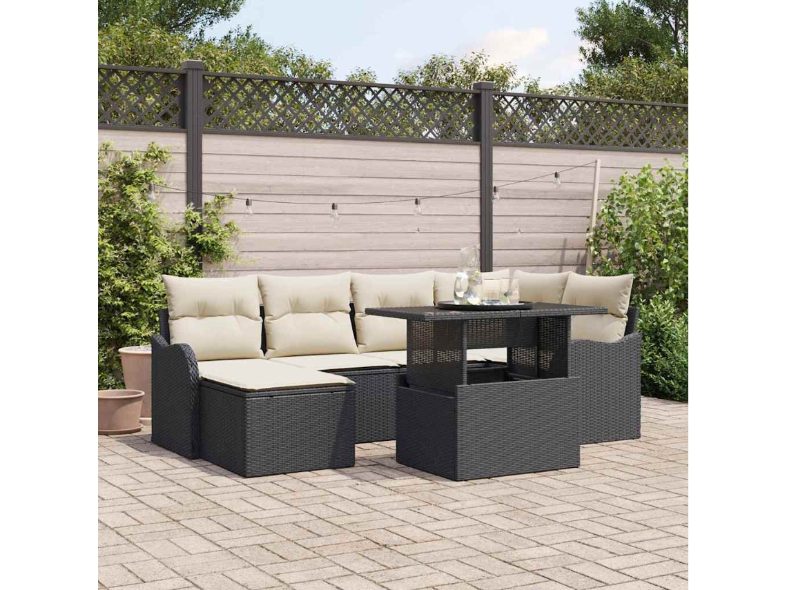 Vidaxl Conjunto De Sofá De Jardim 7 Unid. Preto