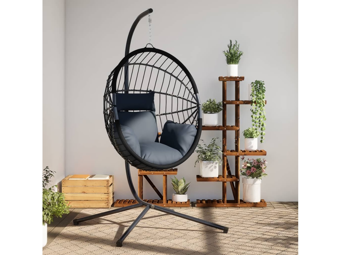 Vidaxl Cadeira Forma De Ovo Suspensa C/ Suporte Vime/aço Antracite