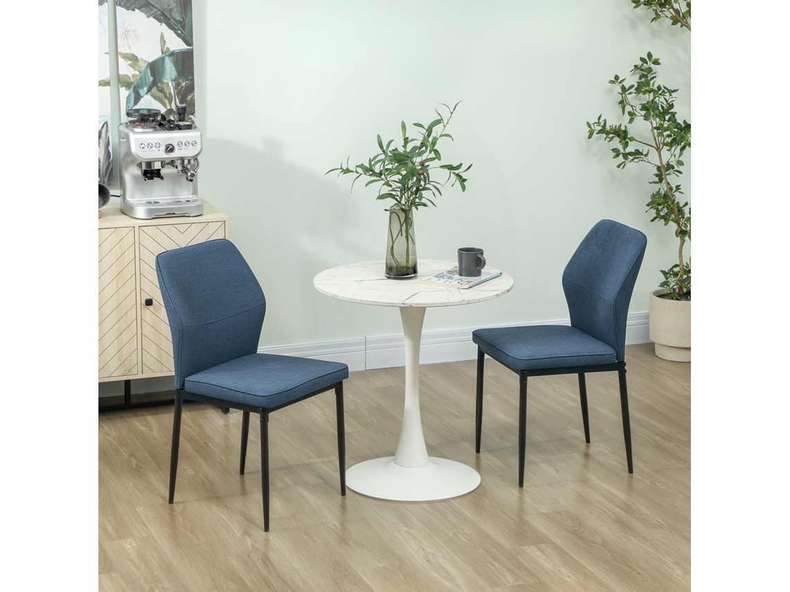 Conjunto de 2 Cadeiras Jantar Modernas Poltronas Cozinha com Assento Acolchoado e Estofado Encosto Curvo 45x57x86 Cm Azul Escuro