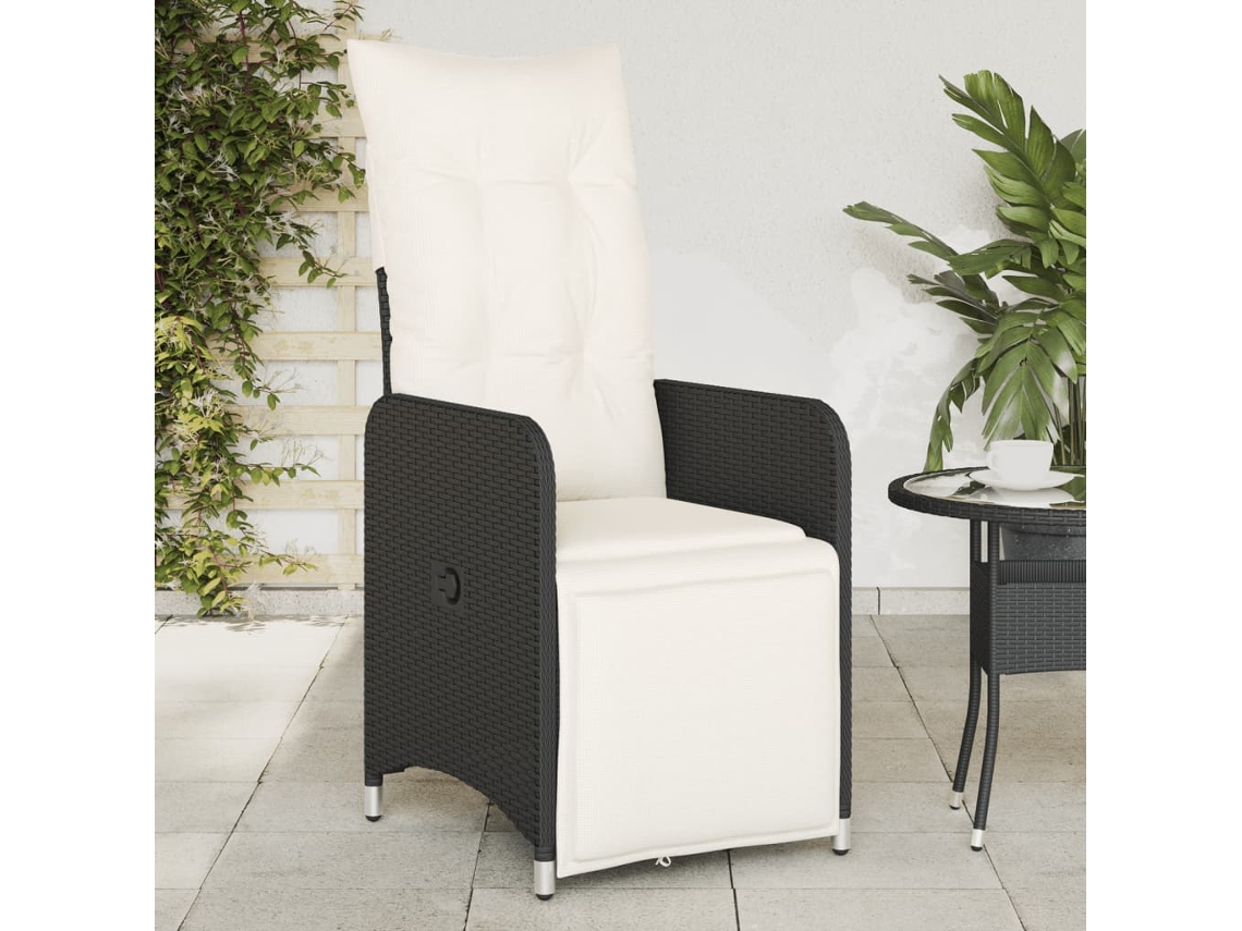 Cadeiras De Jardim Reclináveis C/ Almofadões 2pcs Vime Pe Preto Dkd Home Decor