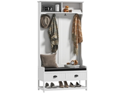 Garderobenständer With Haken. Garderobe With Schuhbank. For Eingangsbereich. Hallway. Metal. Mdf. White + Gray