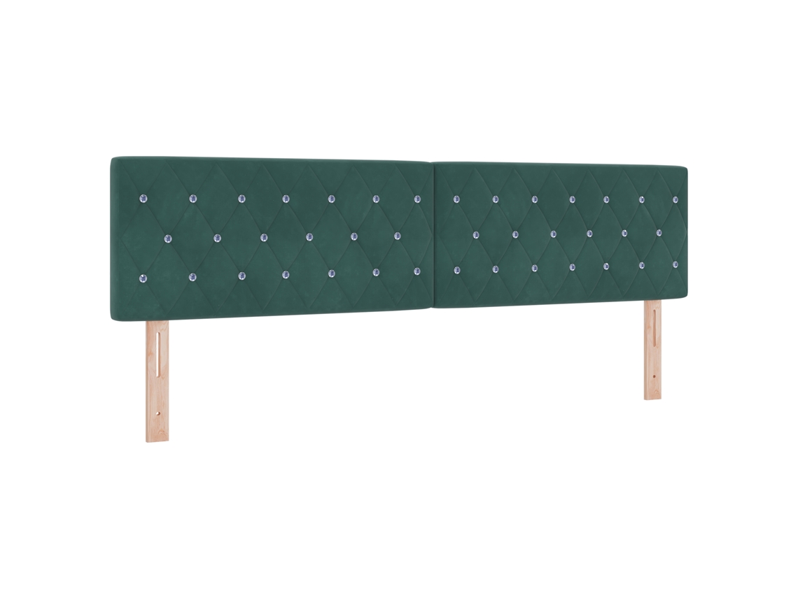 Cabeceira Led  Com Botão De Cristal Estofada Em Veludo Verde Escuro, Vidaxl (180 Cm)