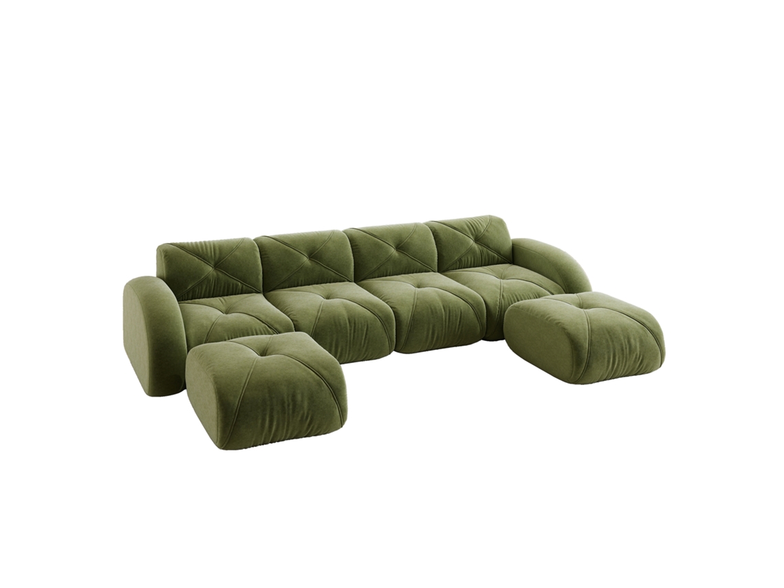 Sofá Modular Em U Sem Estrutura, Conjunto De 4 Lugares Com 2 Puff, Ideal Para Sala De Estar, Tecido Confortável, Antiderrapante, Verde