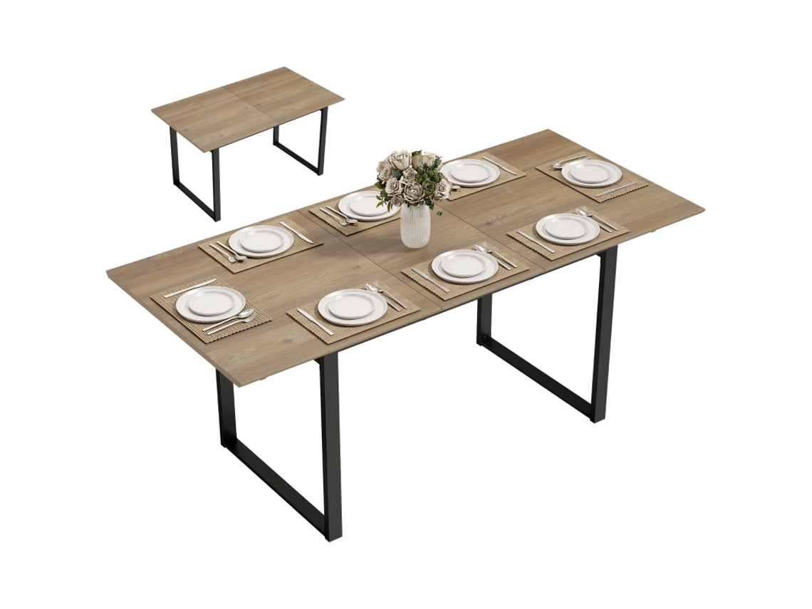 Mesa De Jantar Extensível Retangular Para 6 A 8 Pessoas, Mesa De Cozinha Com Extensão De 140-180 Cm, Efeito Madeira Natural.