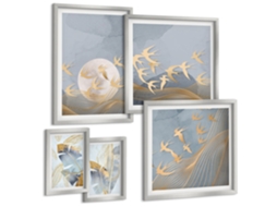 Quadros Decorativos Para Parede Paisagens De Montanhas E Mar, Pôr Do Sol Moldura Prateada Fotos Para O Escritório Espelharte (conjunto De 5 Imagens)