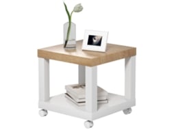 Mesa auxiliar com rodas, 40x40x40cm, natural e branco ORBITRA COMMERCE