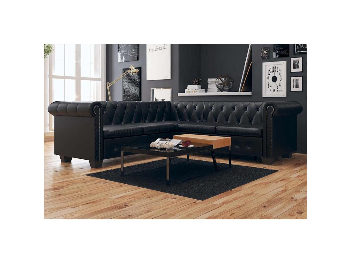 Vidaxl Sofá De Canto Chesterfield 5 Lugares Couro Artificial Preto