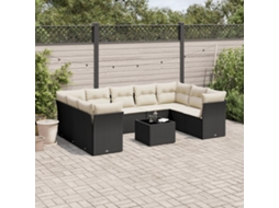 Vidaxl 10 Pcs Conjunto Sofás De Jardim C/ Almofadões Vime Pe Preto