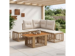 Vidaxl Conjunto De Sofá De Jardim 6 Unid. Natural E Branco Creme