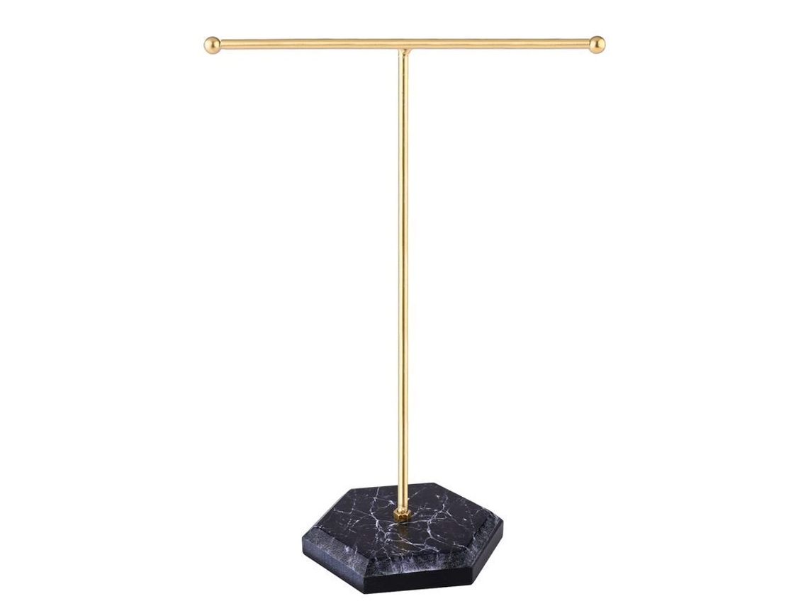 2026-soporte De Colar De Metal T-bar Linjou Com Prato Redondo De Padrão Marmore Cor Preta