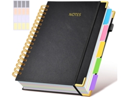Caderno/ Diário Espiral, Capa de Couro, 5 Matérias, Pautado, Ideal para Trabalho, Escola e como Diário Feminino, na Cor Preta BRILVIBERA