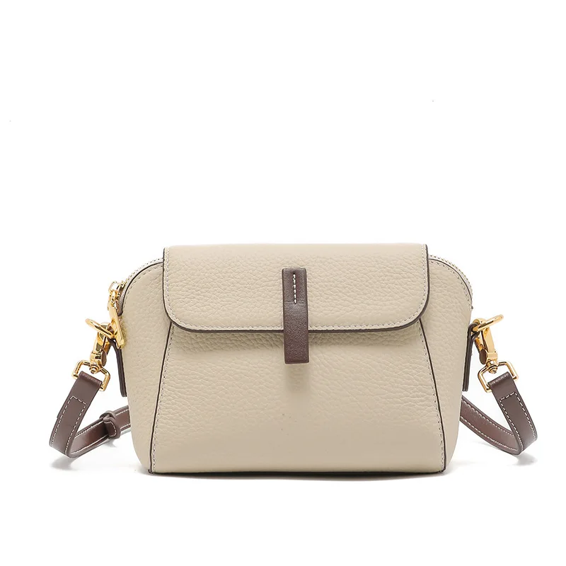 (207-bege) Bolsa Feminina 100% Em Couro Genuíno, Bolsa Transversal Feminina De Luxo E Design Moderno.