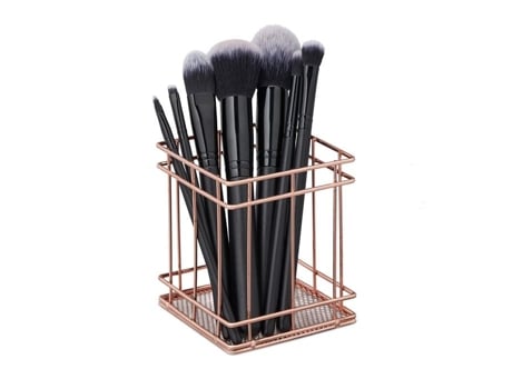 Pot De Pincel De Maquiagem Relaxdays, Armazenamento Cosmético, Arame Metálico, Organizador De Mesa, Hlp 10x9x9 Cm, Cobre