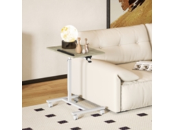 Mesa Auxiliar C/rodas Alt.ajust. Superfície Inclinável E Estrutura Metal 57x40x67.5-101 Cm Carvalho E Branco