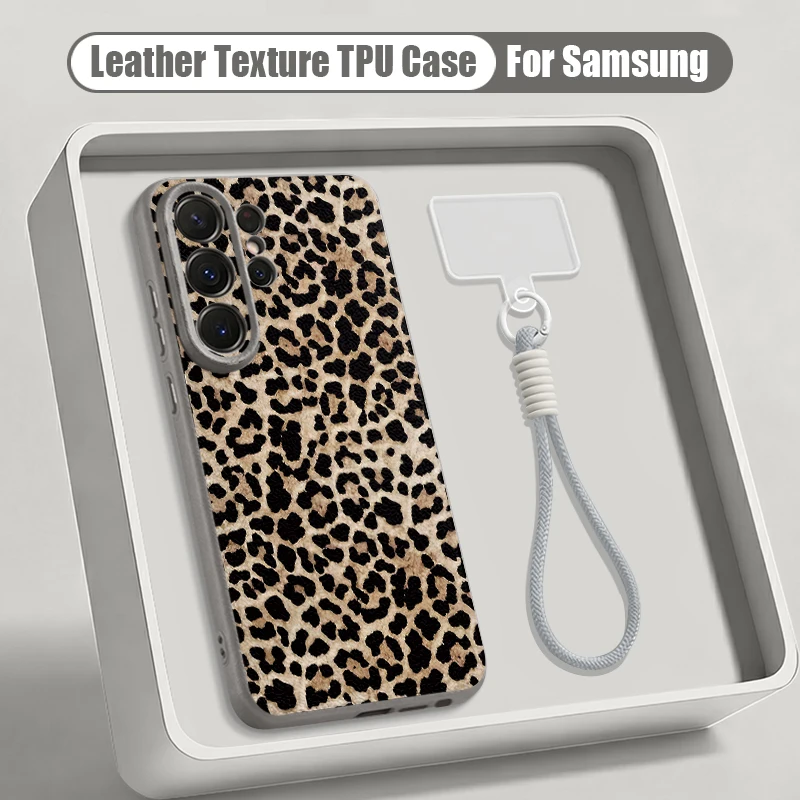 (cordão Cinza) Capa Para Celular Galaxy A55 Com Estampa De Leopardo