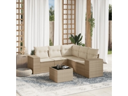 Vidaxl 6 Pcs Conjunto De Sofás P/ Jardim Com Almofadões Vime Pe Bege