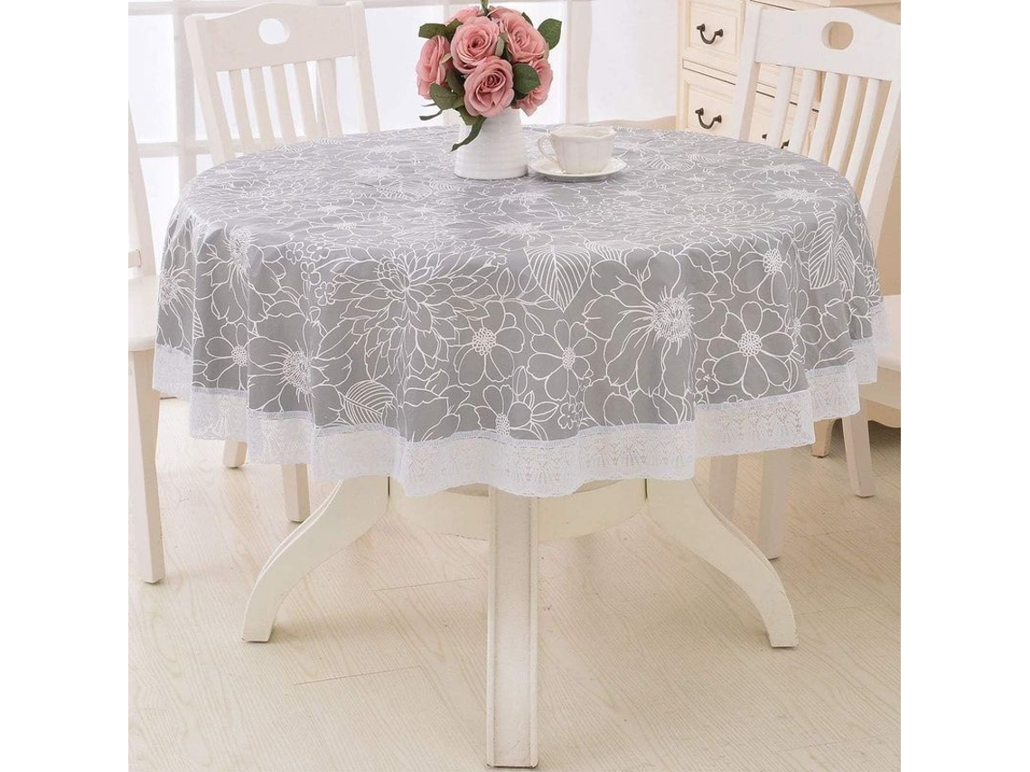 Mantel Redondo De Pvc Impermeable Anti-aceite De 60 Pulgadas Resistente Al Calor Com Padrão De Flores Cinza Para Exterior Jardim