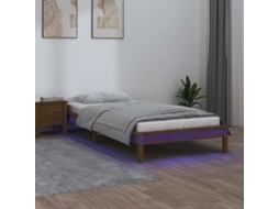 Vidaxl Estrutura Cama C/ Led Solteiro 90x190cm Madeira Maciça Castanho