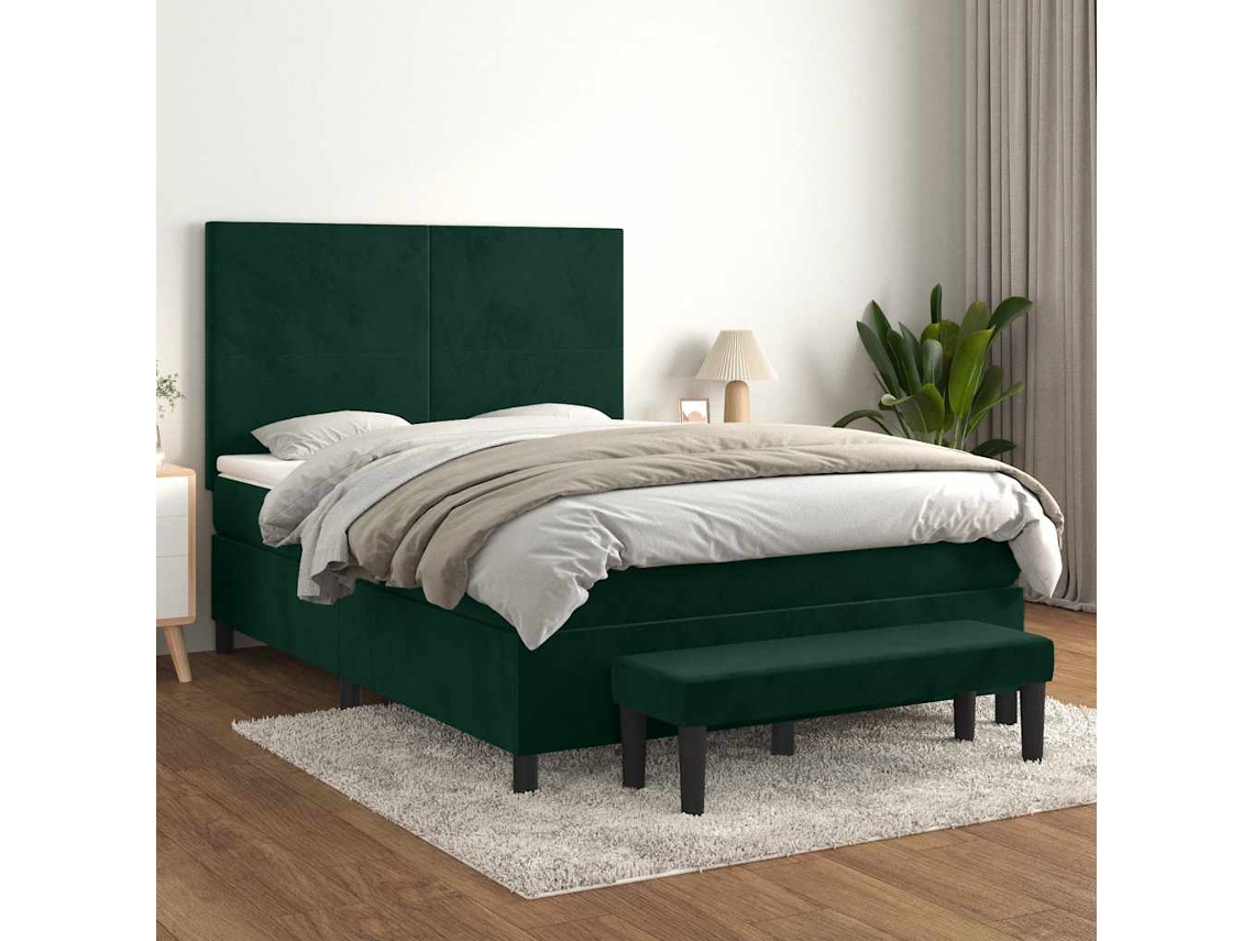 Vidaxl Cama Com Molas/colchão 140x200 Cm Veludo Verde-escuro