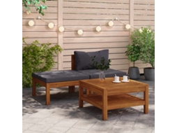 Vidaxl 3 Pcs Conj. Lounge De Jardim C/ Almofadões Cinza-escuro Acácia