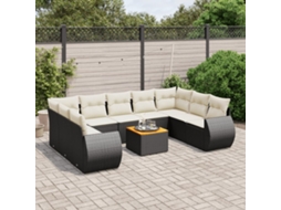 Vidaxl 10 Pcs Conjunto Sofás De Jardim C/ Almofadões Vime Pe Preto