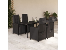 Vidaxl 5 Pcs Conjunto De Jantar P/ Jardim C/ Almofadões Vime Pe Preto