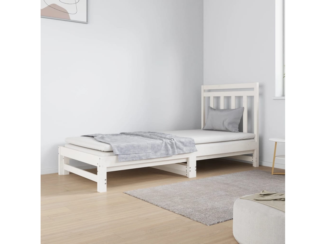 Vidaxl Estrutura Sofá-cama De Puxar 2x(90x190) Cm Pinho Maciço Branco
