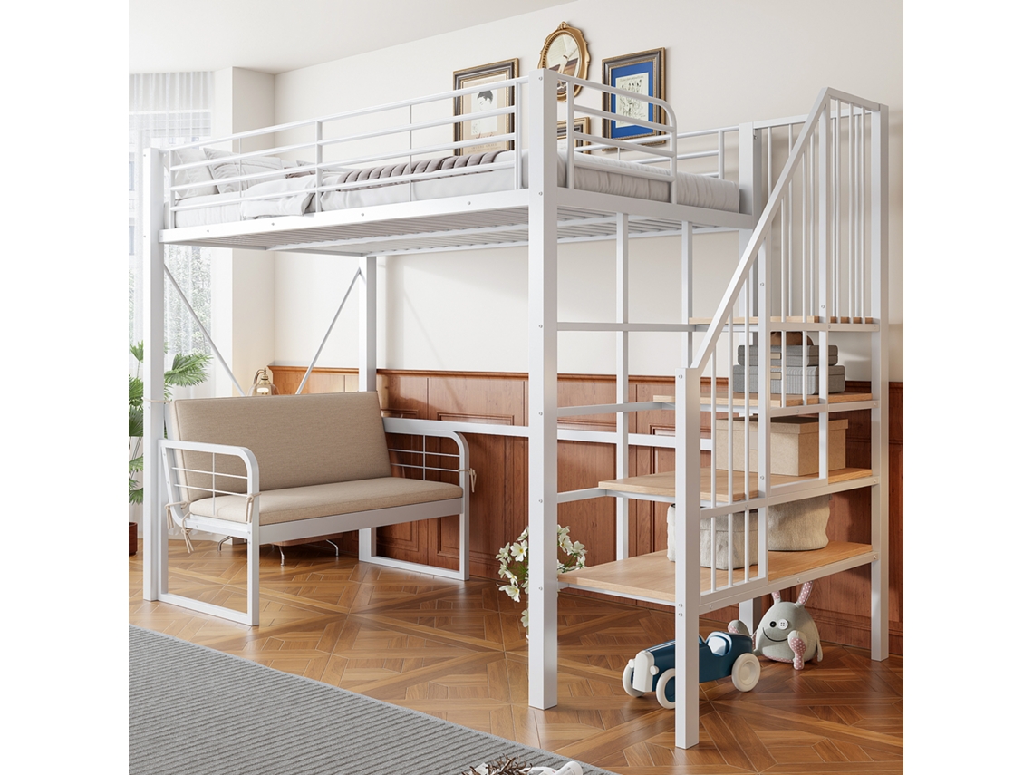 Beliche Metal 90x200 Sofá Estofado Removível Escada Branco